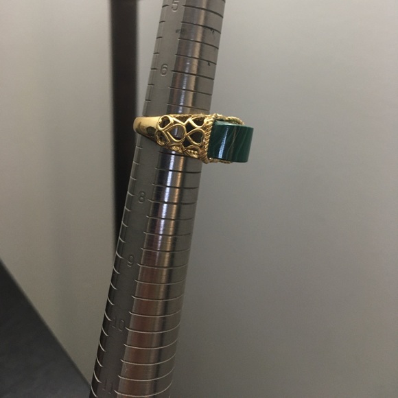 African Malachite & Natural White Zircon Ring in ION Plated 18K Yellow Gold Sz 7 - Picture 16 of 16